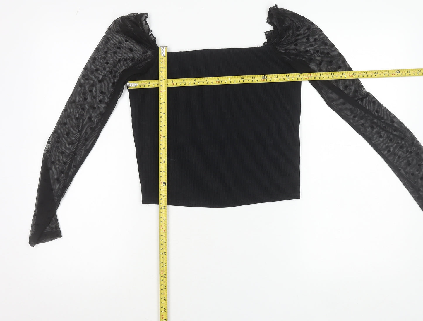 New Look Women Black Size 12 Cropped Square Neck Puff Sleeve Blouse