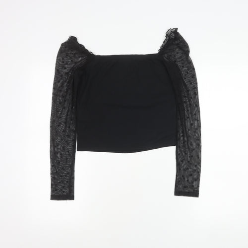 New Look Women Black Size 12 Cropped Square Neck Puff Sleeve Blouse