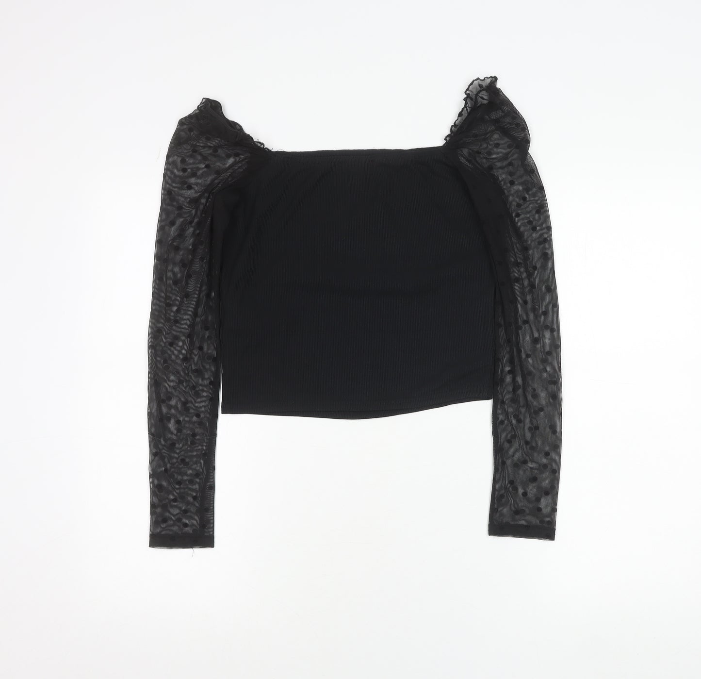 New Look Women Black Size 12 Cropped Square Neck Puff Sleeve Blouse