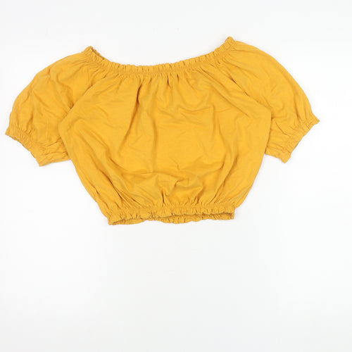 Primark Women’s Yellow Cropped Off Shoulder Puff Sleeve Blouse Size 10