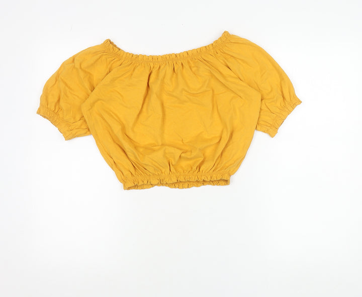 Primark Women’s Yellow Cropped Off Shoulder Puff Sleeve Blouse Size 10