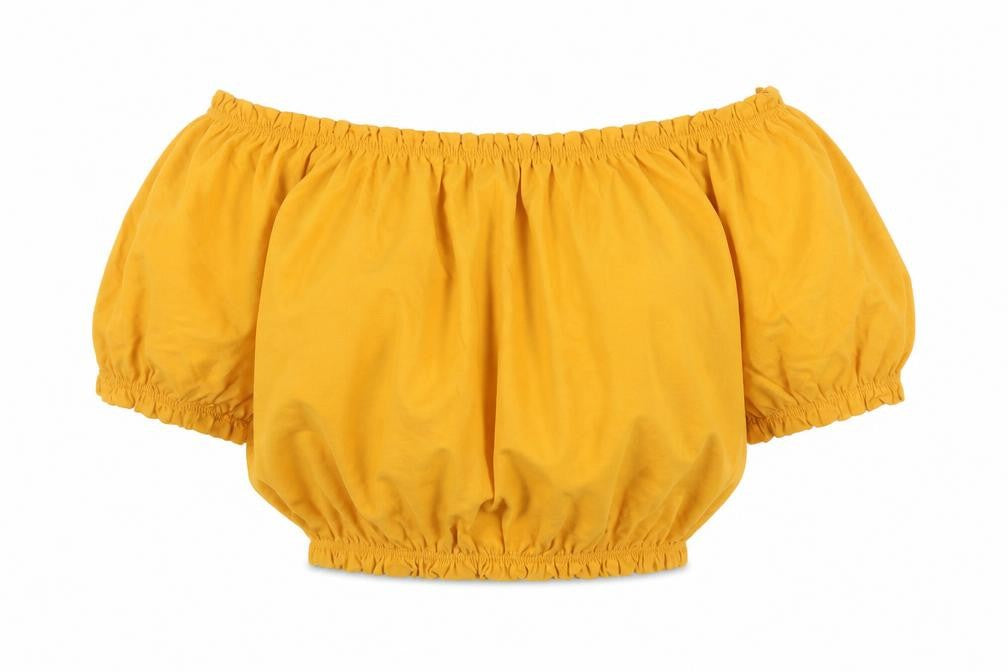 Primark Women’s Yellow Cropped Off Shoulder Puff Sleeve Blouse Size 10