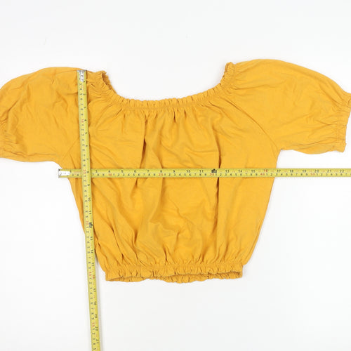 Primark Women’s Yellow Cropped Off Shoulder Puff Sleeve Blouse Size 10