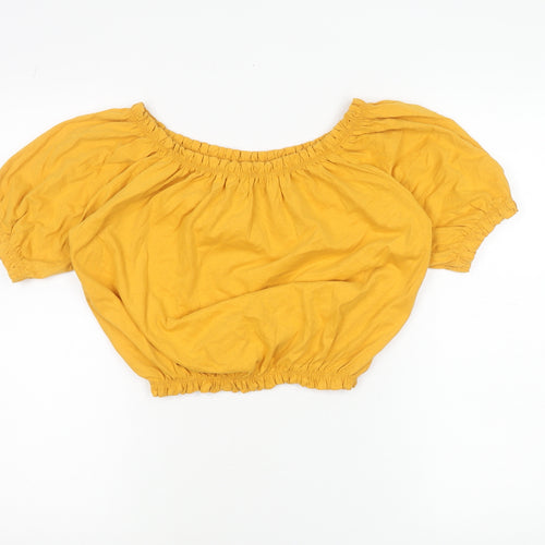 Primark Women’s Yellow Cropped Off Shoulder Puff Sleeve Blouse Size 10