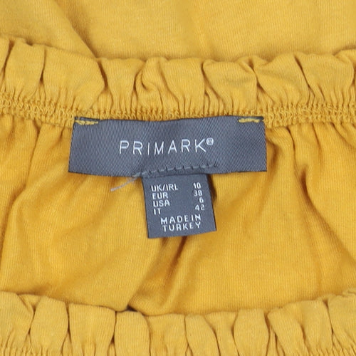 Primark Women’s Yellow Cropped Off Shoulder Puff Sleeve Blouse Size 10