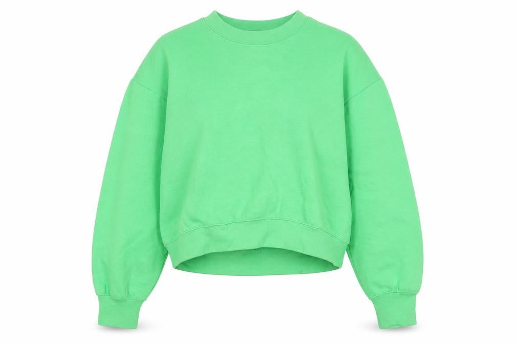 Front view of Zara women’s green crew neck pullover sweatshirt, size S