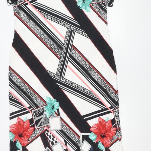 Dina Women’s Black White Red Green Floral Geometric Shift Dress Size 4