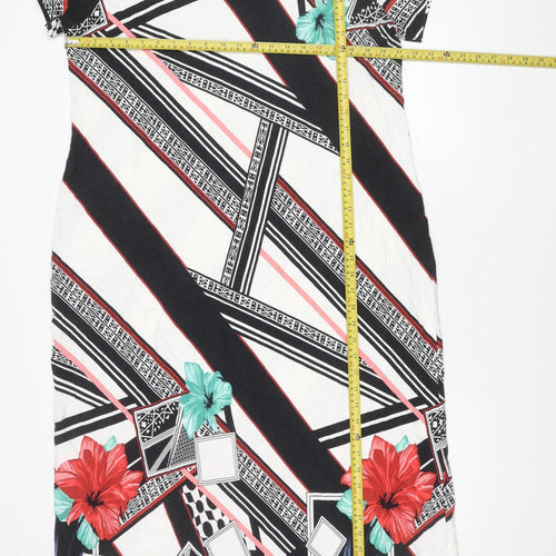 Dina Women’s Black White Red Green Floral Geometric Shift Dress Size 4