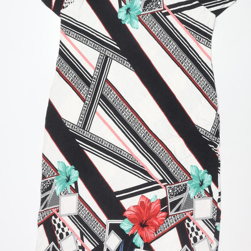 Dina Women’s Black White Red Green Floral Geometric Shift Dress Size 4