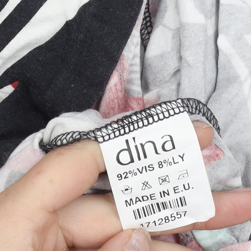 Dina Women’s Black White Red Green Floral Geometric Shift Dress Size 4