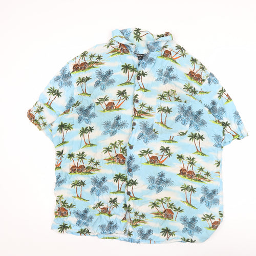 George Men's Blue Hawaiian Short Sleeve Button-Up Shirt L 42-44