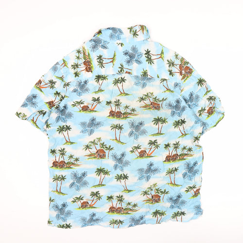 George Men's Blue Hawaiian Short Sleeve Button-Up Shirt L 42-44