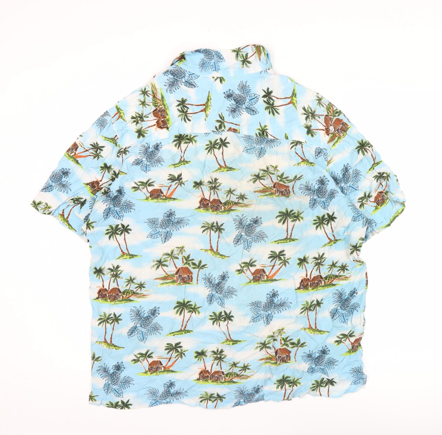 George Men's Blue Hawaiian Short Sleeve Button-Up Shirt L 42-44