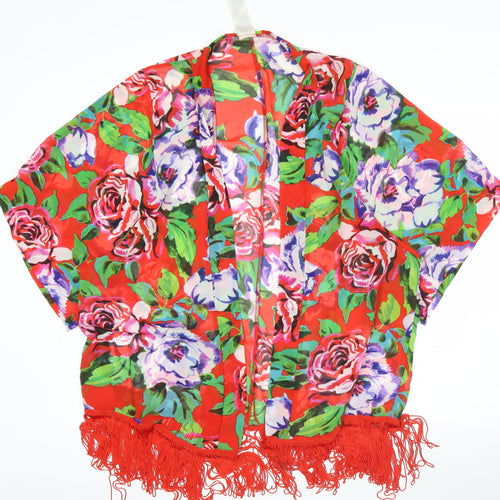Avon Womens Multicoloured Floral Kimono Robe Size 16-18 Satin Fringe