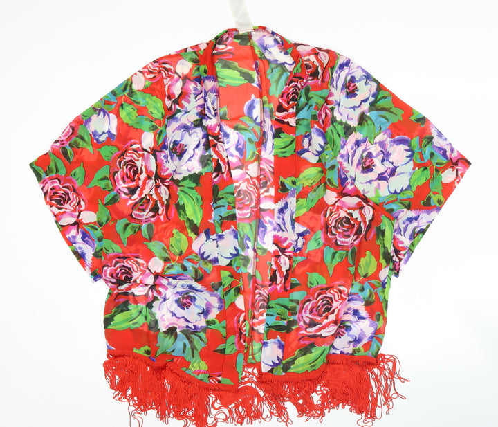 Avon Womens Multicoloured Floral Kimono Robe Size 16-18 Satin Fringe