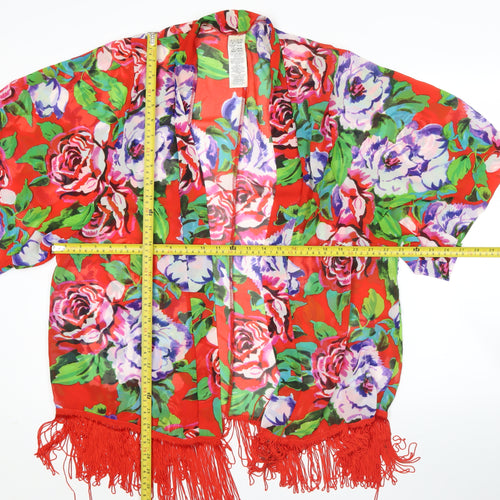 Avon Womens Multicoloured Floral Kimono Robe Size 16-18 Satin Fringe
