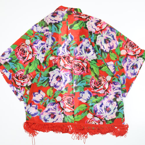 Avon Womens Multicoloured Floral Kimono Robe Size 16-18 Satin Fringe