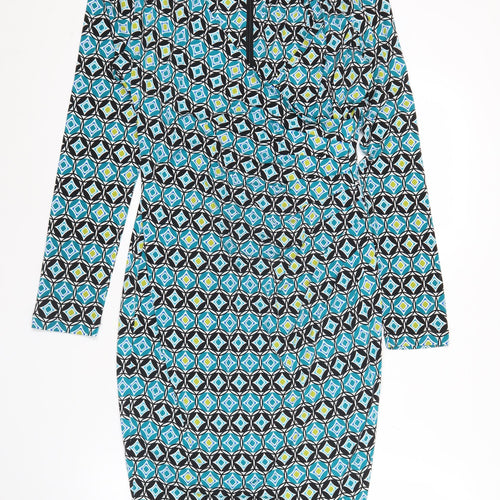 Episode Women’s Blue Geometric Bodycon Dress UK 14 Knee Length
