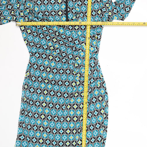 Episode Women’s Blue Geometric Bodycon Dress UK 14 Knee Length