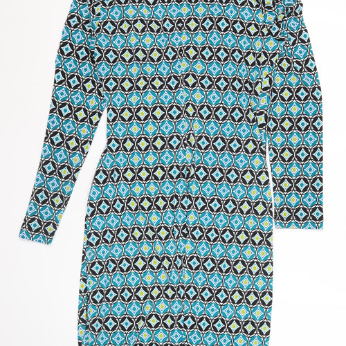 Episode Women’s Blue Geometric Bodycon Dress UK 14 Knee Length