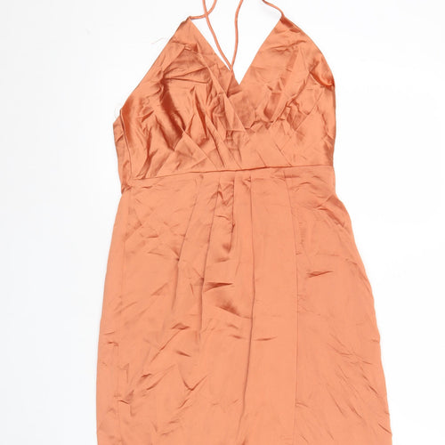 Misspap Women’s Orange Halter Neck Slip Dress Size 10 Short Summer