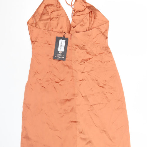 Misspap Women’s Orange Halter Neck Slip Dress Size 10 Short Summer