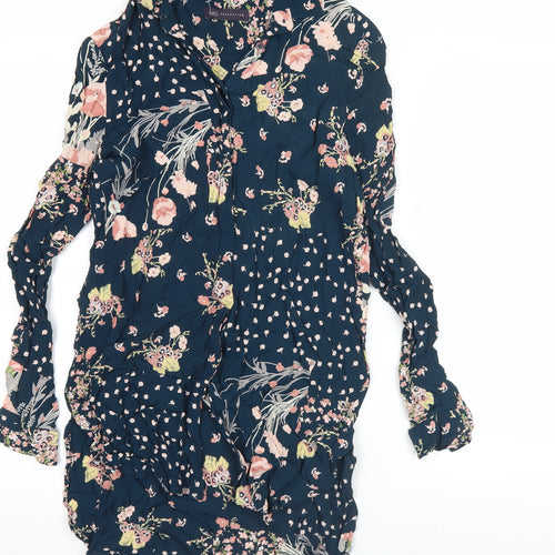 Marks and Spencer Womens Blue Floral Blouse UK 12 Long Sleeve Tunic
