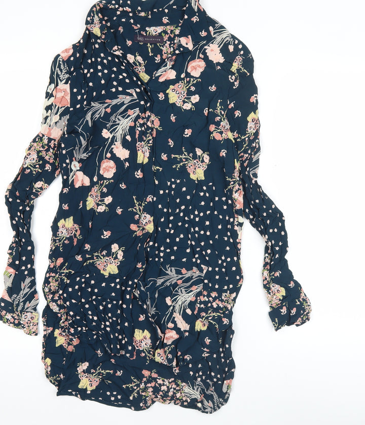 Marks and Spencer Womens Blue Floral Blouse UK 12 Long Sleeve Tunic