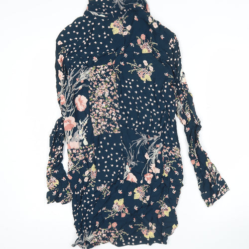 Marks and Spencer Womens Blue Floral Blouse UK 12 Long Sleeve Tunic