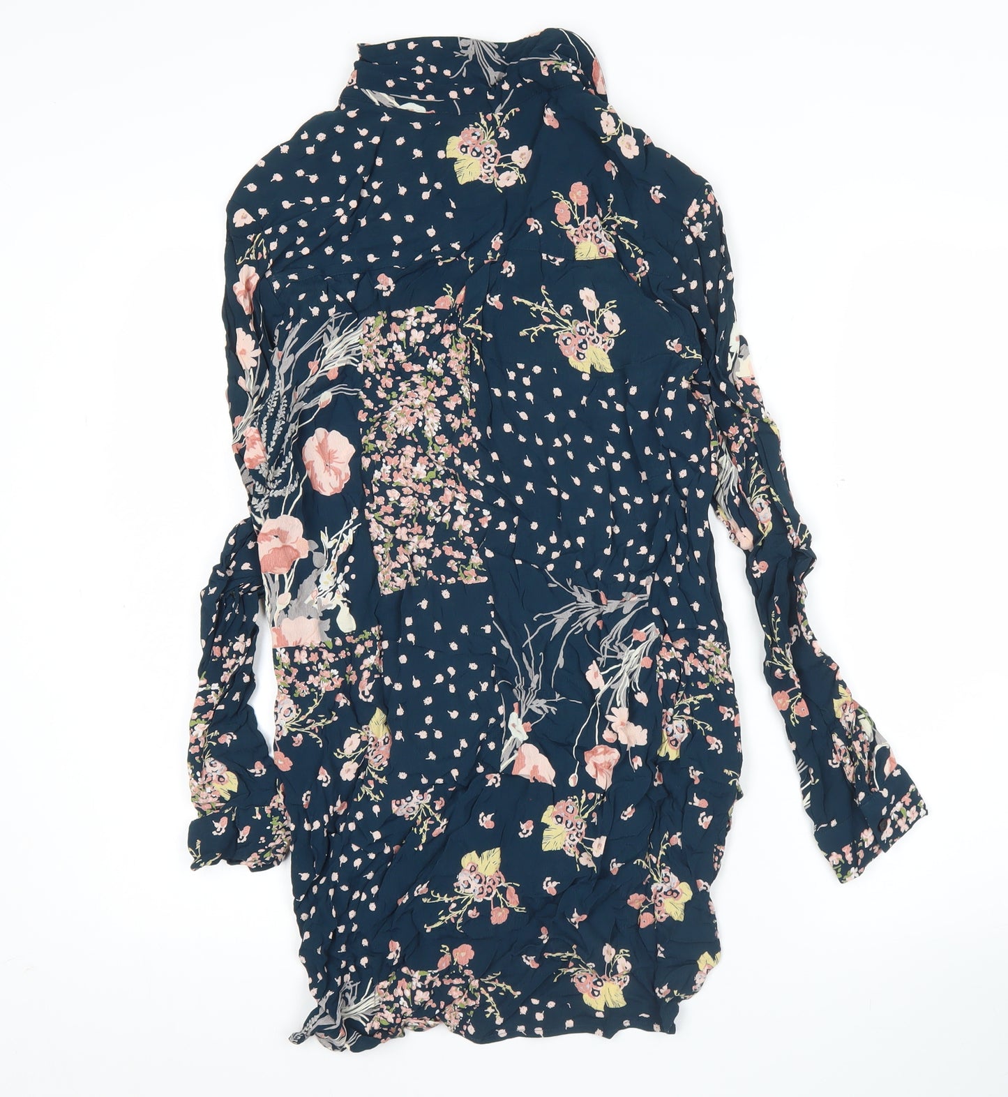 Marks and Spencer Womens Blue Floral Blouse UK 12 Long Sleeve Tunic