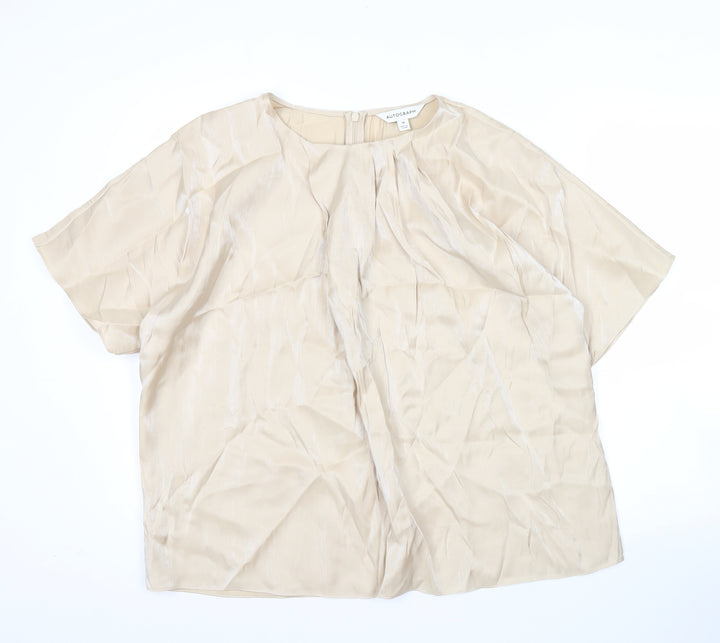 Marks and Spencer Womens Beige Size 14 Blouse Round Neck Short Sleeve