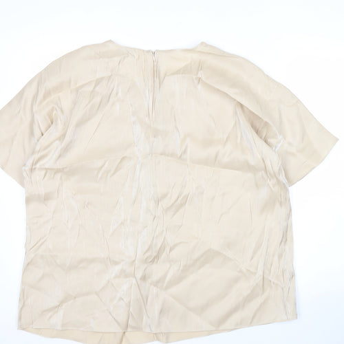 Marks and Spencer Womens Beige Size 14 Blouse Round Neck Short Sleeve