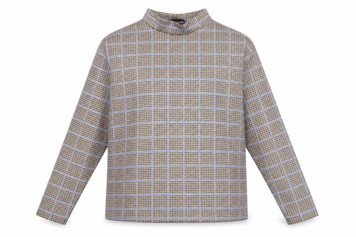 Pull&Bear Women’s Brown Check Mock Neck Long Sleeve Blouse M