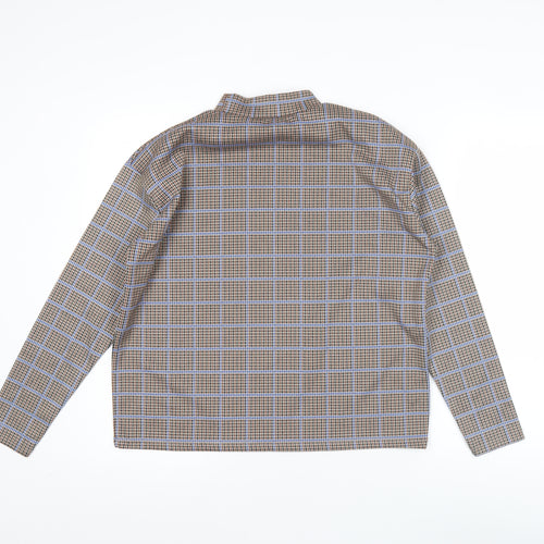 Pull&Bear Women’s Brown Check Mock Neck Long Sleeve Blouse M