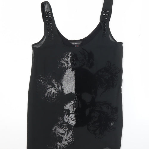 Rock & Republic Womens Black XS Sleeveless Skull Studded Tank Top