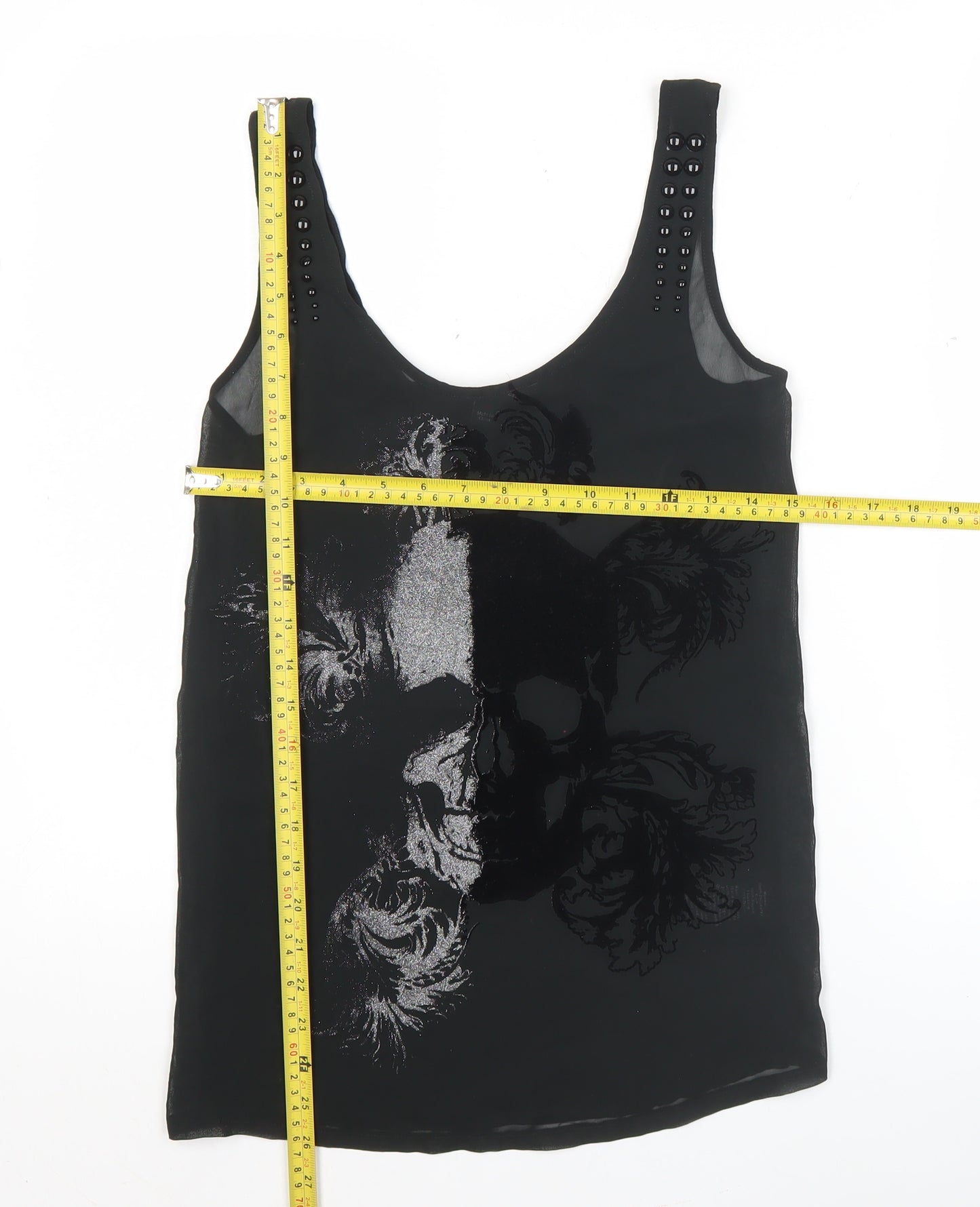 Rock & Republic Womens Black XS Sleeveless Skull Studded Tank Top