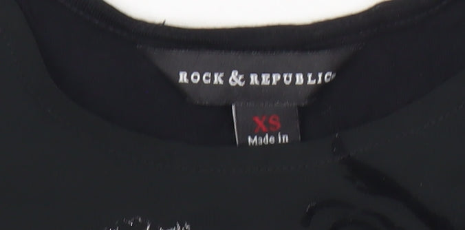 Rock & Republic Womens Black XS Sleeveless Skull Studded Tank Top