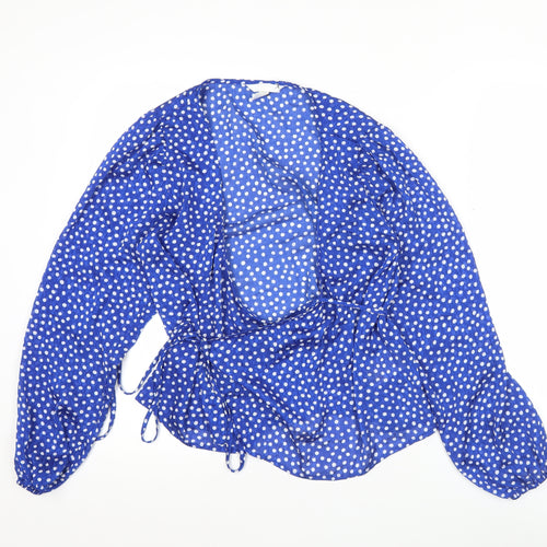 H&M Women’s Blue Polka Dot Wrap Blouse Size 8 Puff Sleeve