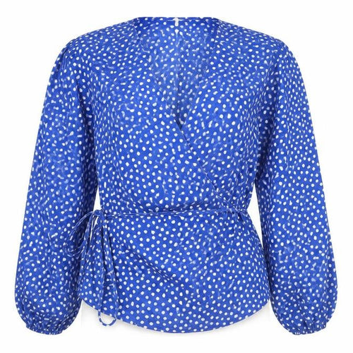 H&M Women’s Blue Polka Dot Wrap Blouse Size 8 Puff Sleeve
