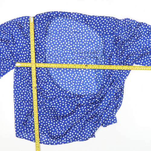 H&M Women’s Blue Polka Dot Wrap Blouse Size 8 Puff Sleeve