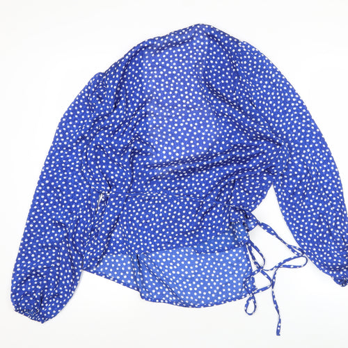 H&M Women’s Blue Polka Dot Wrap Blouse Size 8 Puff Sleeve