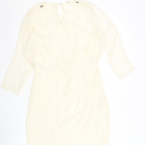 River Island Women’s Ivory Shift Dress Size 12 Knee Length Long Sleeve