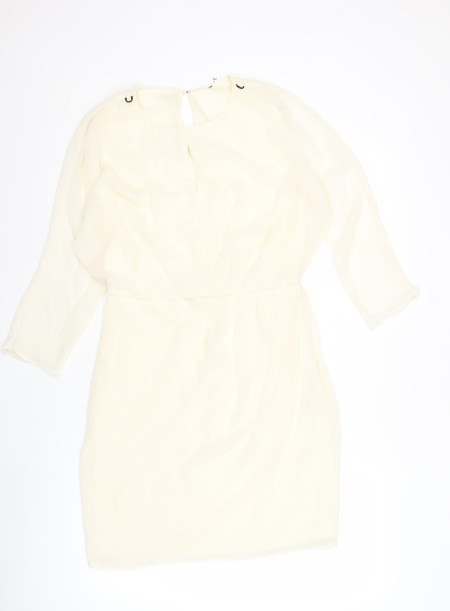 River Island Women’s Ivory Shift Dress Size 12 Knee Length Long Sleeve