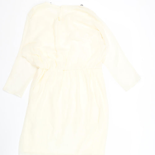 River Island Women’s Ivory Shift Dress Size 12 Knee Length Long Sleeve