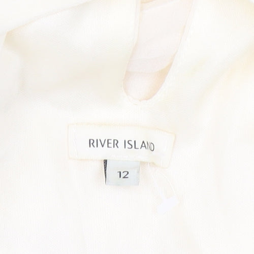 River Island Women’s Ivory Shift Dress Size 12 Knee Length Long Sleeve
