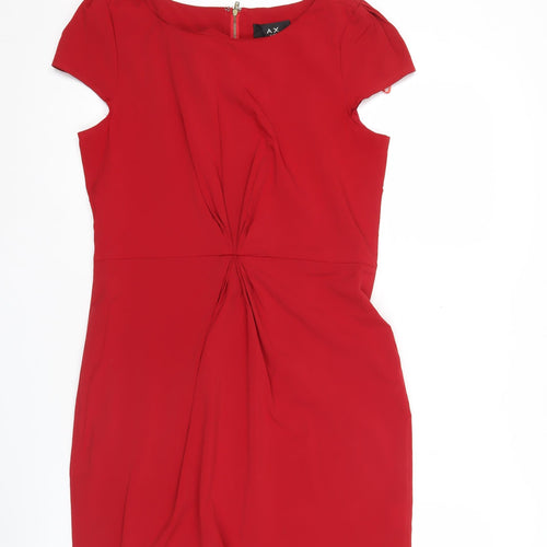 AX Paris Women Red Sheath Dress Size 12 V-Neck Short Sleeve