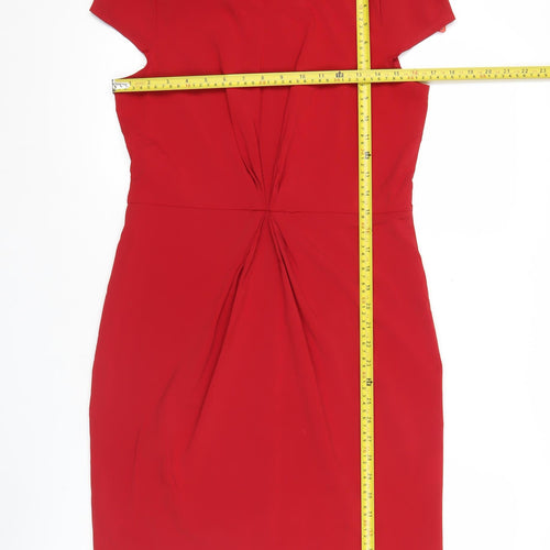 AX Paris Women Red Sheath Dress Size 12 V-Neck Short Sleeve