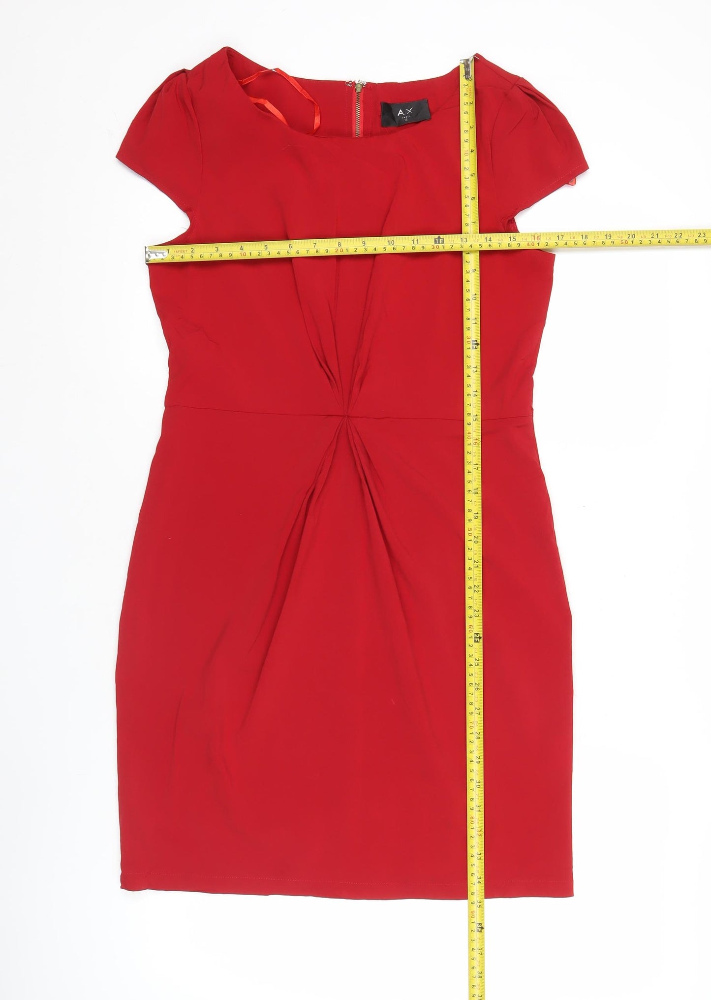 AX Paris Women Red Sheath Dress Size 12 V-Neck Short Sleeve