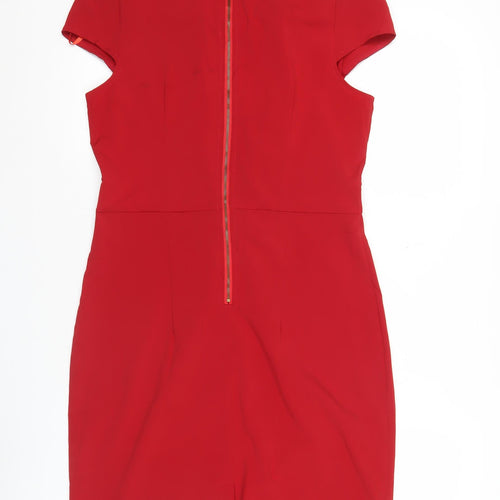 AX Paris Women Red Sheath Dress Size 12 V-Neck Short Sleeve