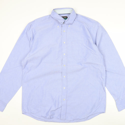 Marks and Spencer Men’s Blue Oxford Shirt 17in Collar Long Sleeve Classic Fit